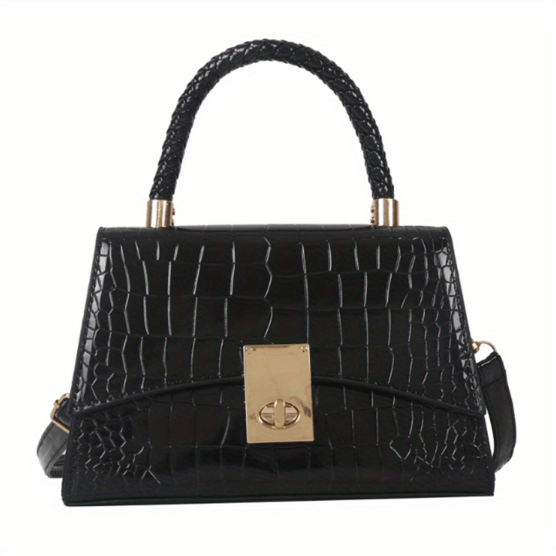 Crocodile Embossed Crossbody Bag Top Handle Flap Purse Women