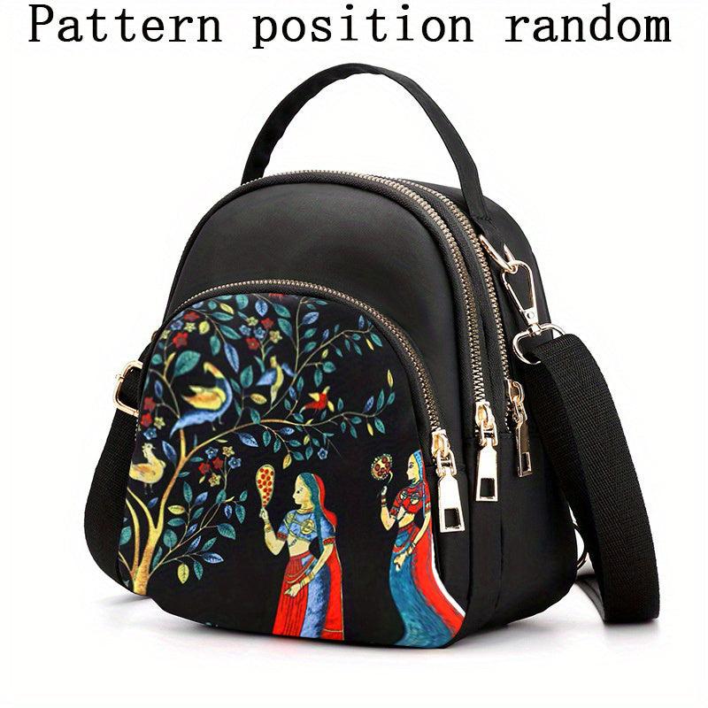 Small Print Crossbody Bag Zipper Sling Bag Casual Bag