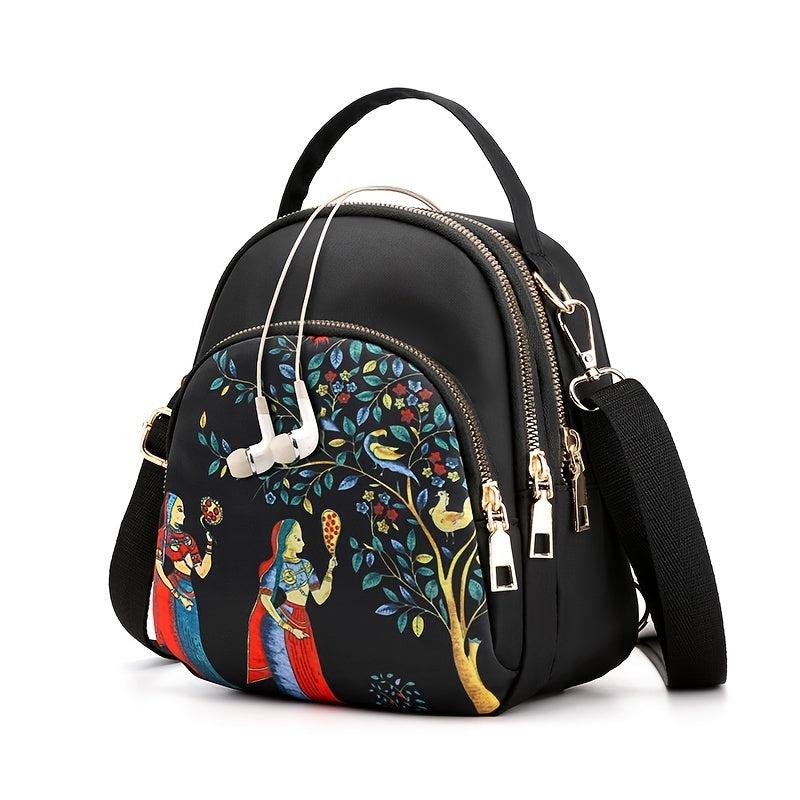 Small Print Crossbody Bag Zipper Sling Bag Casual Bag