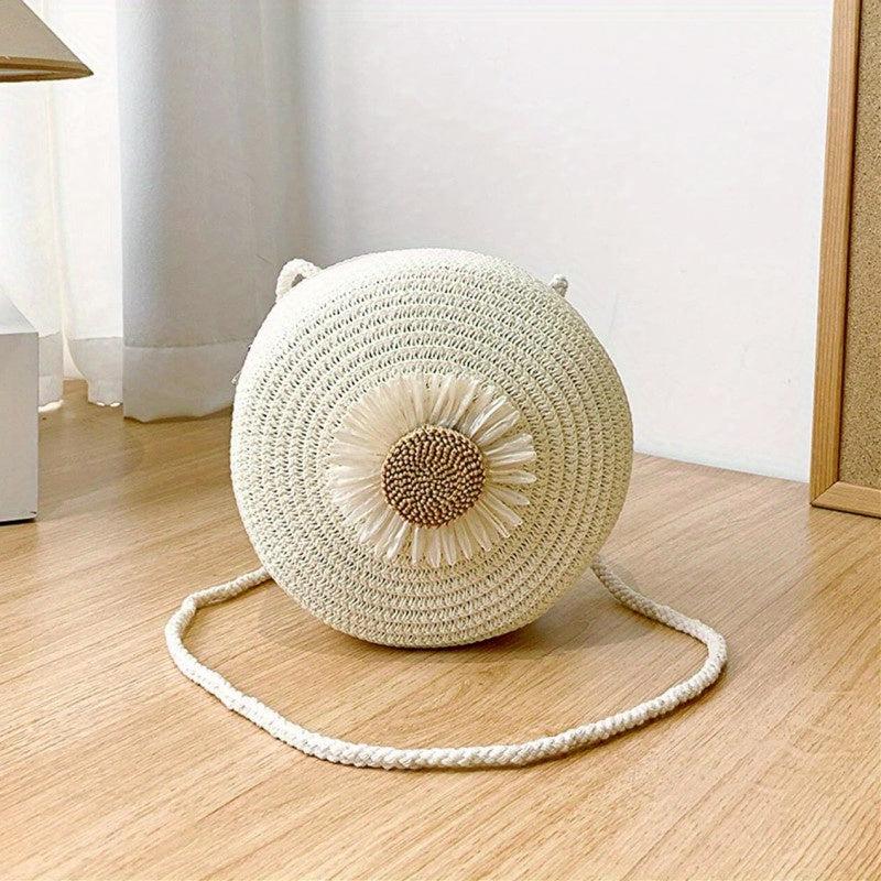 Mini Flower Beach Bag Straw Woven Crossbody Purse Handbag for Travel & Vacation