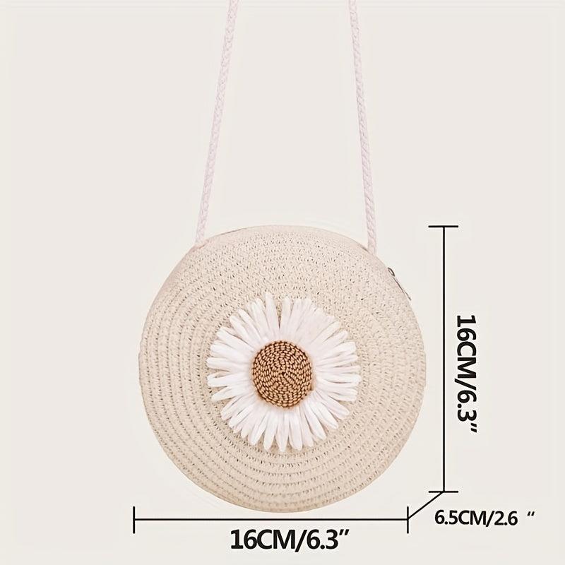 Mini Flower Beach Bag Straw Woven Crossbody Purse Handbag for Travel & Vacation