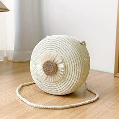 Mini Flower Beach Bag Straw Woven Crossbody Purse Handbag for Travel & Vacation