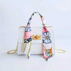 Mini Scarf Decor Crossbody Bag Top Handle Satchel