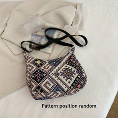 Geometric Pattern Crossbody Bag Ethnic Style Canvas Hobo Bag