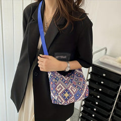Geometric Pattern Crossbody Bag Ethnic Style Canvas Hobo Bag