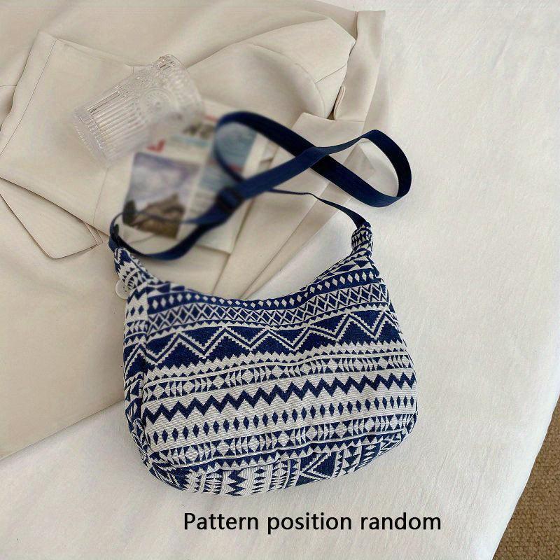 Geometric Pattern Crossbody Bag Ethnic Style Canvas Hobo Bag
