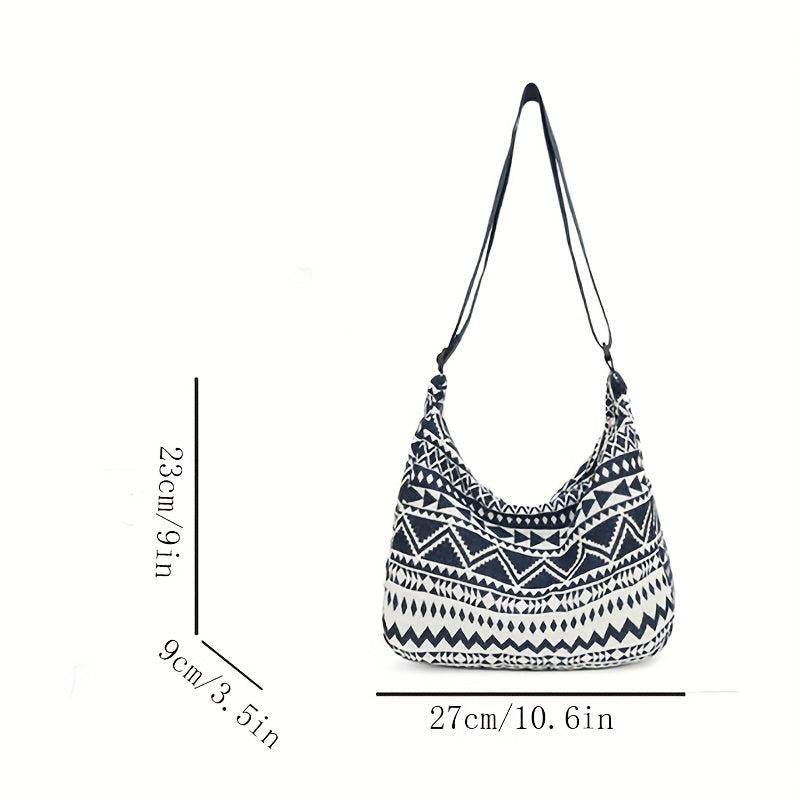 Geometric Pattern Crossbody Bag Ethnic Style Canvas Hobo Bag