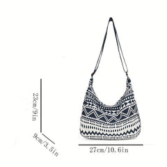 Geometric Pattern Crossbody Bag Ethnic Style Canvas Hobo Bag