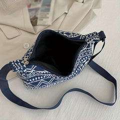 Geometric Pattern Crossbody Bag Ethnic Style Canvas Hobo Bag