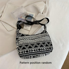 Geometric Pattern Crossbody Bag Ethnic Style Canvas Hobo Bag