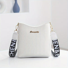 Crocodile Pattern Bucket Bag Wide Strap Mini Crossbody Purse