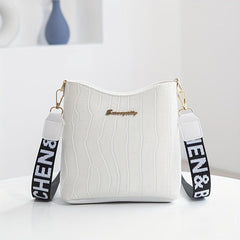 Crocodile Pattern Bucket Bag Wide Strap Mini Crossbody Purse