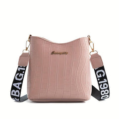 Crocodile Pattern Bucket Bag Wide Strap Mini Crossbody Purse