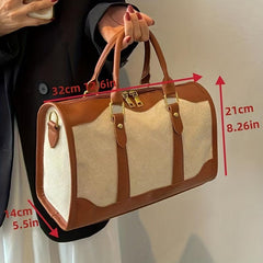 Vintage Canvas Stitching Handbag Large Capacity Travel Crossbody Bag