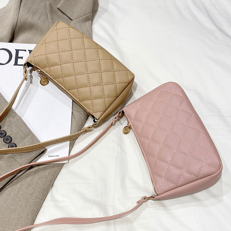 Argyle Quilted Shoulder Purse Solid Handbag for Women