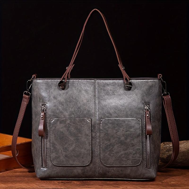 Large Capacity PU Leather Tote Bag Shoulder Bag