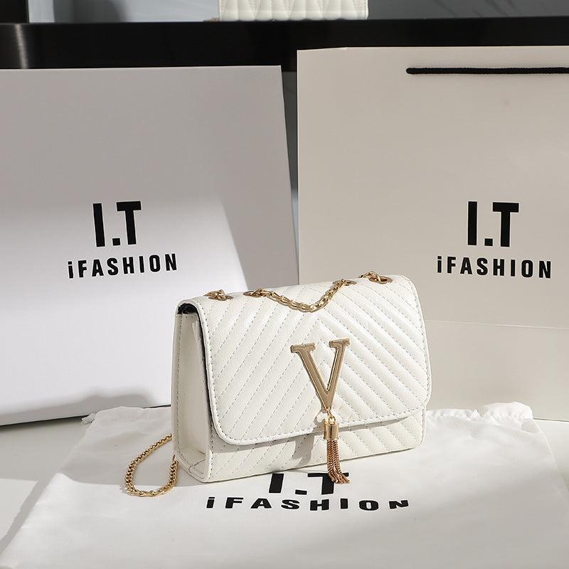 Mini Metal Chain Flap Crossbody Bag PU Leather Textured Bag