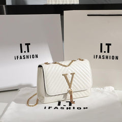 Mini Metal Chain Flap Crossbody Bag PU Leather Textured Bag