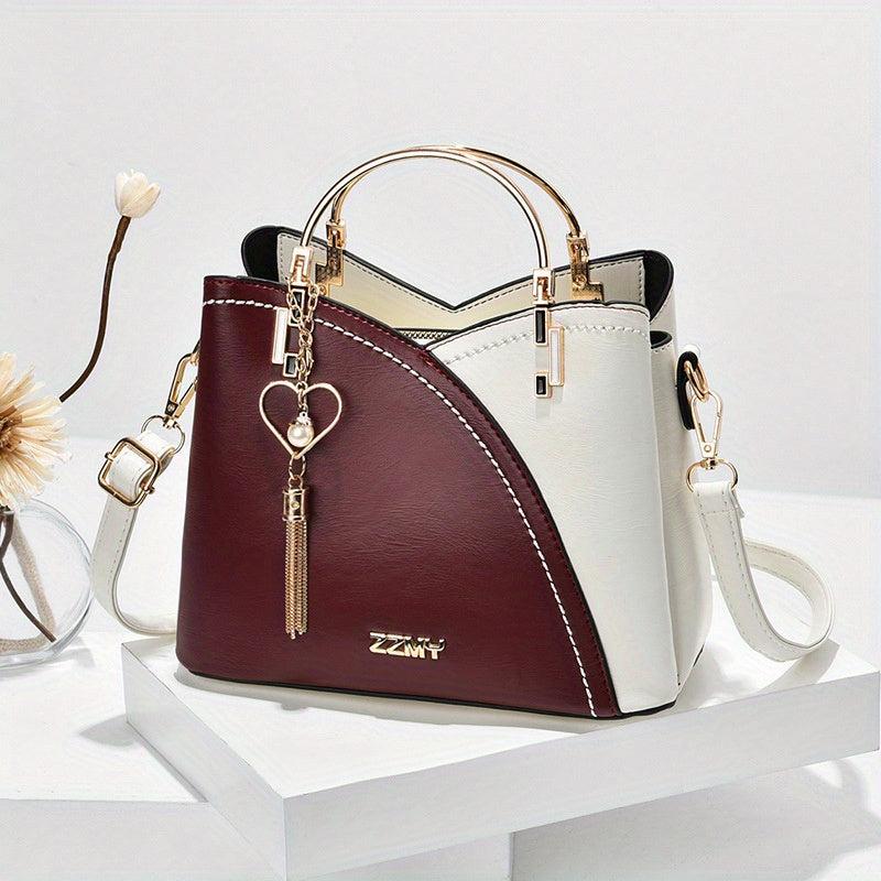 Heart Pearl Tassel Tote Bag with Double Handle - PU Leather Crossbody Bag