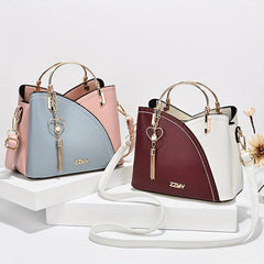 Heart Pearl Tassel Tote Bag with Double Handle - PU Leather Crossbody Bag