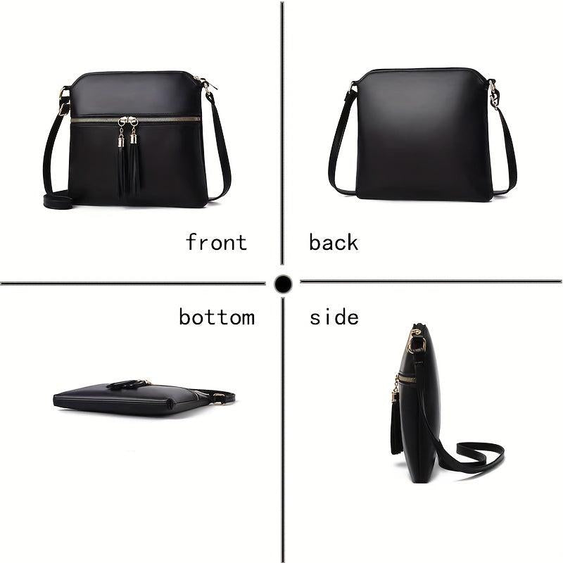 Solid Square Bag Tassel Zipper Shoulder Crossbody Bag