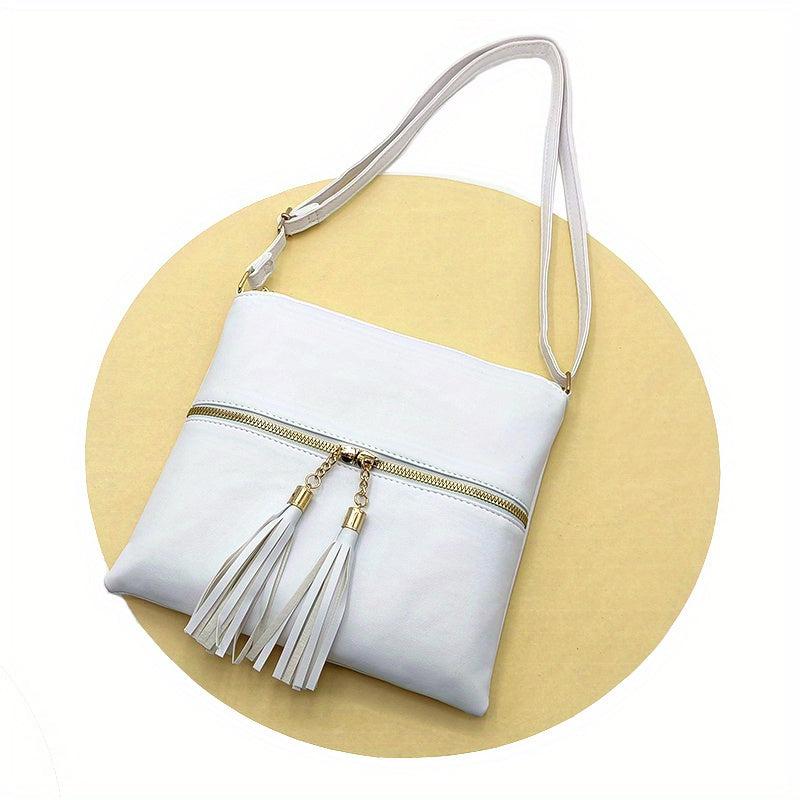 Solid Square Bag Tassel Zipper Shoulder Crossbody Bag