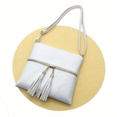 Solid Square Bag Tassel Zipper Shoulder Crossbody Bag