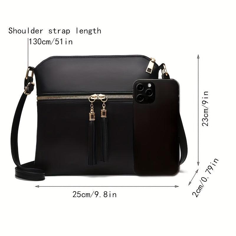 Solid Square Bag Tassel Zipper Shoulder Crossbody Bag