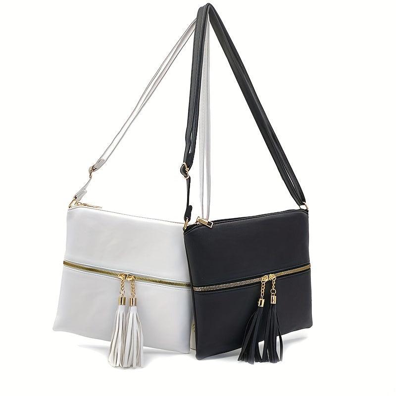 Solid Square Bag Tassel Zipper Shoulder Crossbody Bag
