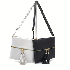 Solid Square Bag Tassel Zipper Shoulder Crossbody Bag