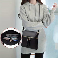 Solid Square Bag Tassel Zipper Shoulder Crossbody Bag