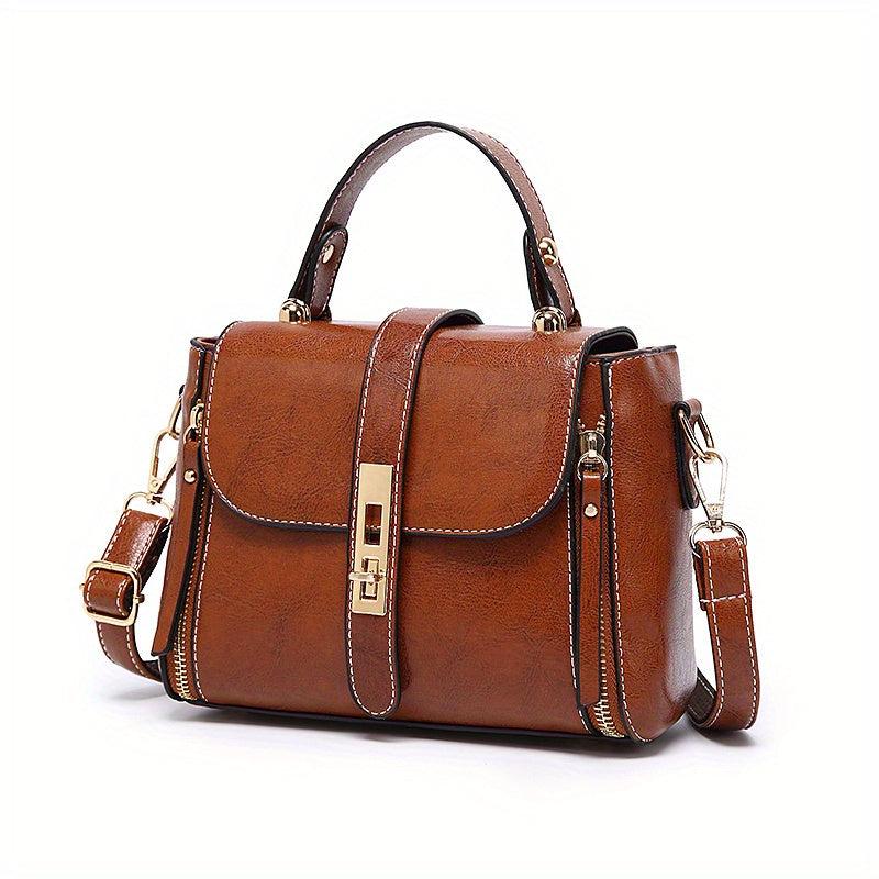 Vintage Style Handbag Turn Lock Crossbody Bag PU Leather Satchel Purse