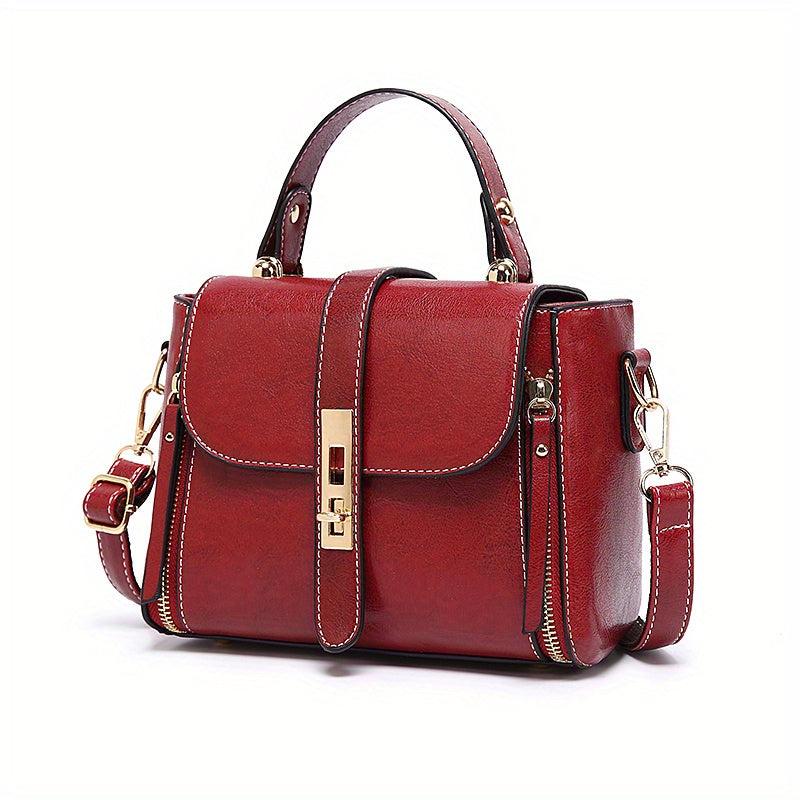 Vintage Style Handbag Turn Lock Crossbody Bag PU Leather Satchel Purse