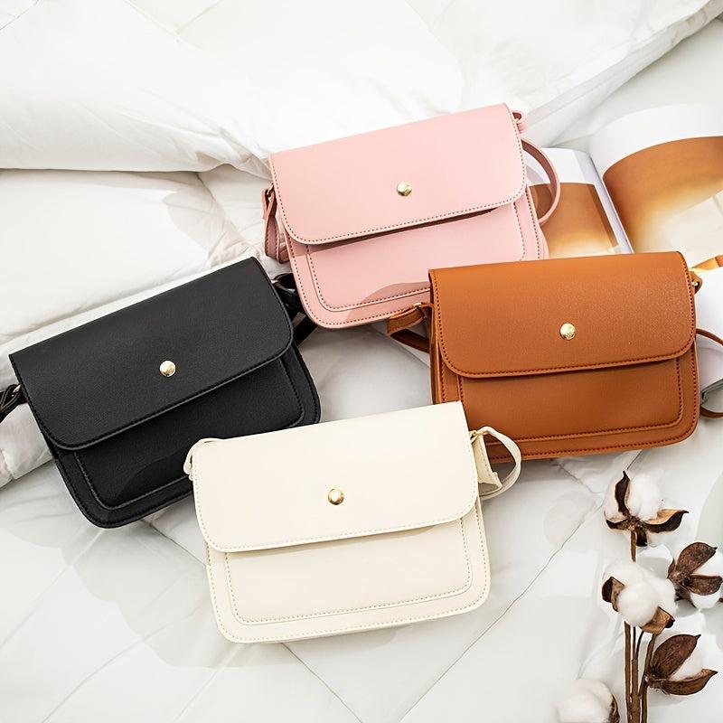 Minimalist Square Crossbody Bag Small Faux Leather Flap Purse Shoulder Bag