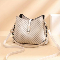 Geometric Pattern Bucket Bag PU Leather Chain Crossbody Purse For Work & Dating