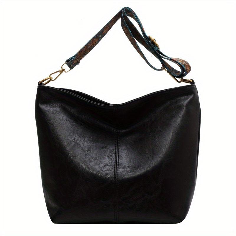 Vintage Crossbody Bag Ethnic Strap Shoulder Bag PU Leather Bucket Style Hobo Bag