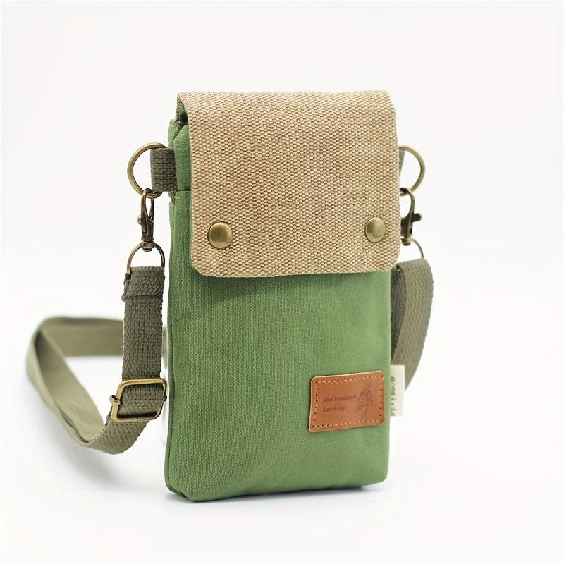 Mini Fabric Crossbody Bag Contrast Cell Phone Bag Vintage Shoulder Purse