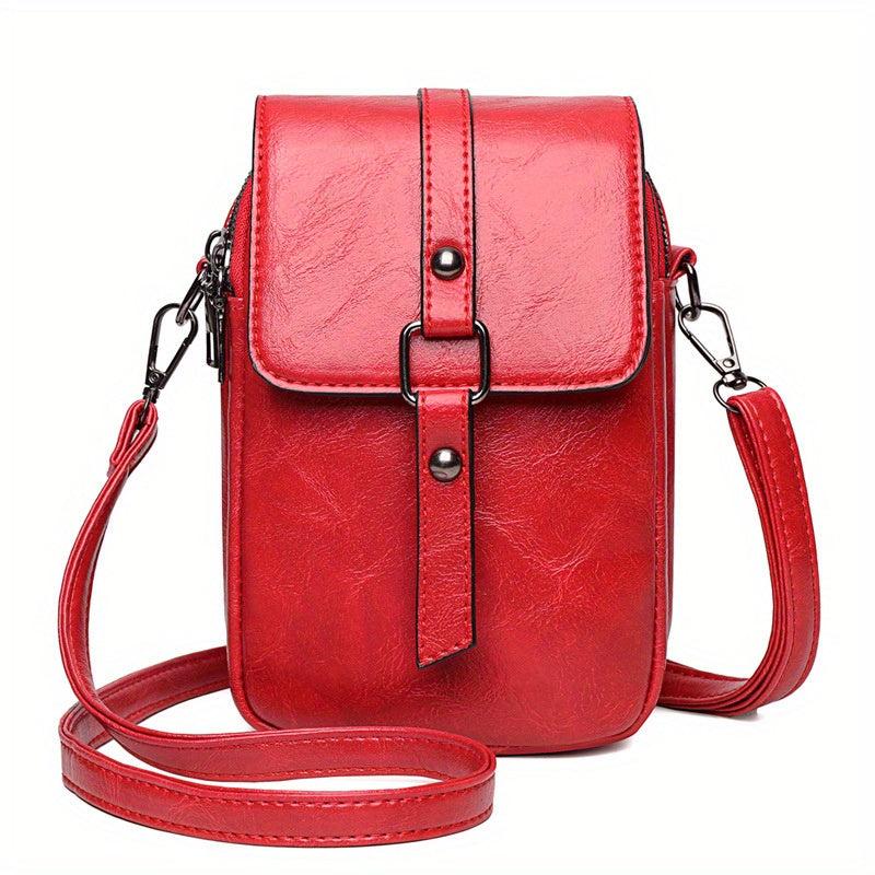 Double Zipper Cell Phone Crossbody Bag PU Leather Textured Bag Purse