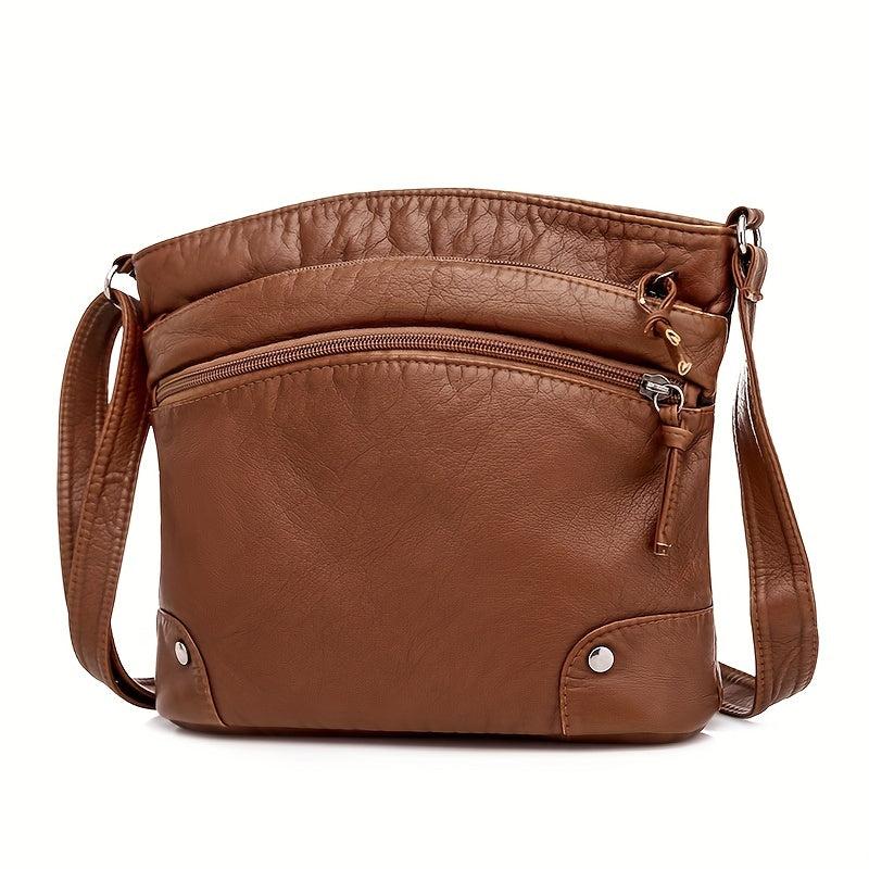 Retro Faux Leather Crossbody Bag Solid Messenger Purse