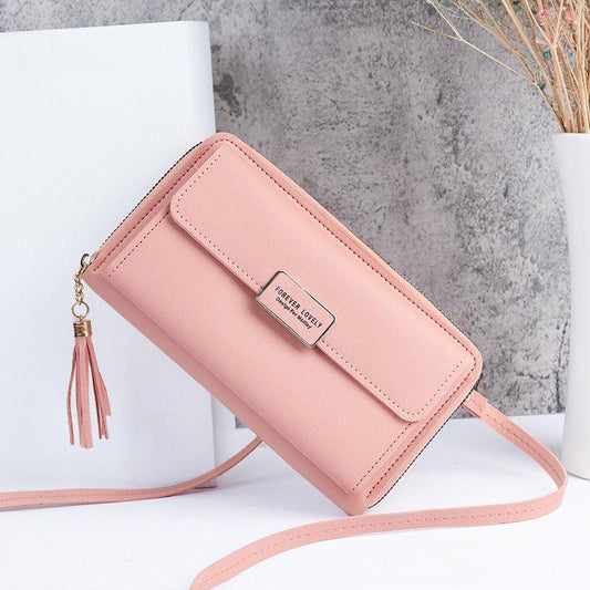 Mini Tassel Decor Clutch Wallet Metal Decor Flap Shoulder Bag