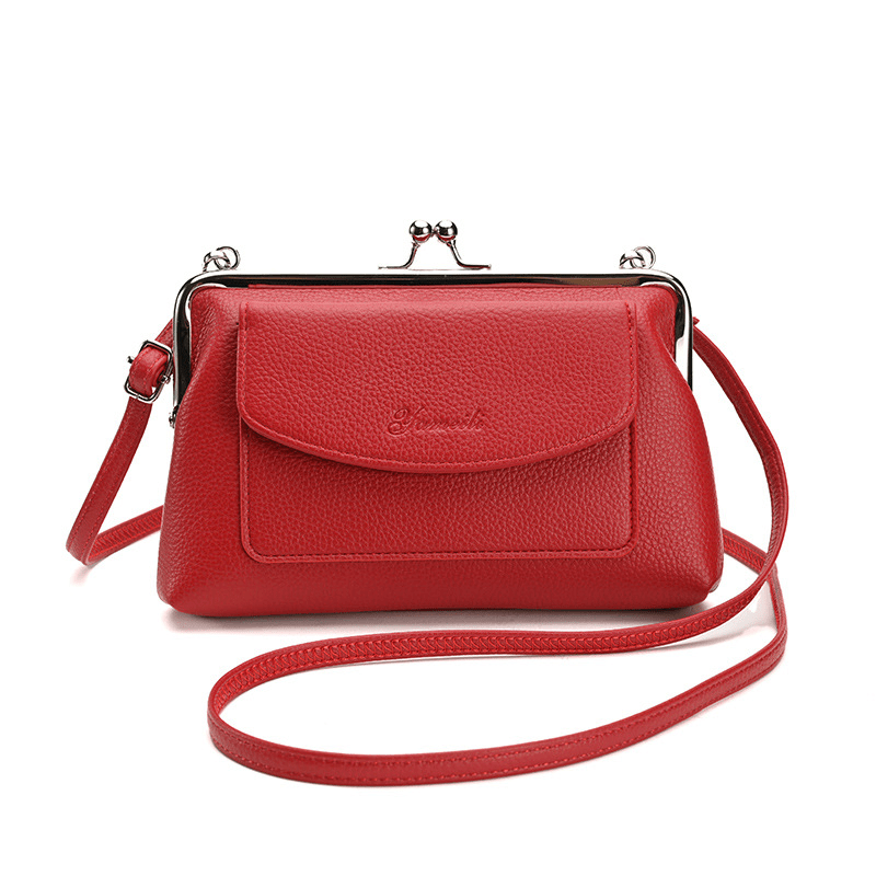Women's Crossbody Bag Kiss Lock Phone Purse Faux Leather