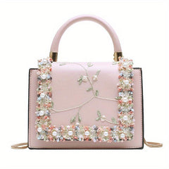 Flower Embroidered Shoulder Bag Lace Decor Square Crossbody