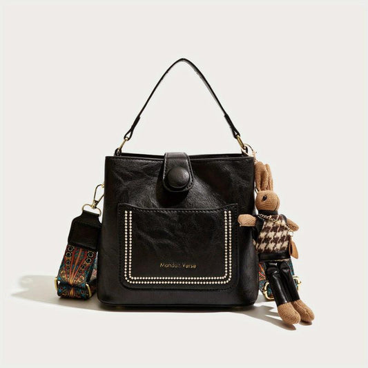 Vintage Patch Decor Bucket Bag Ethnic Strap Crossbody Bag