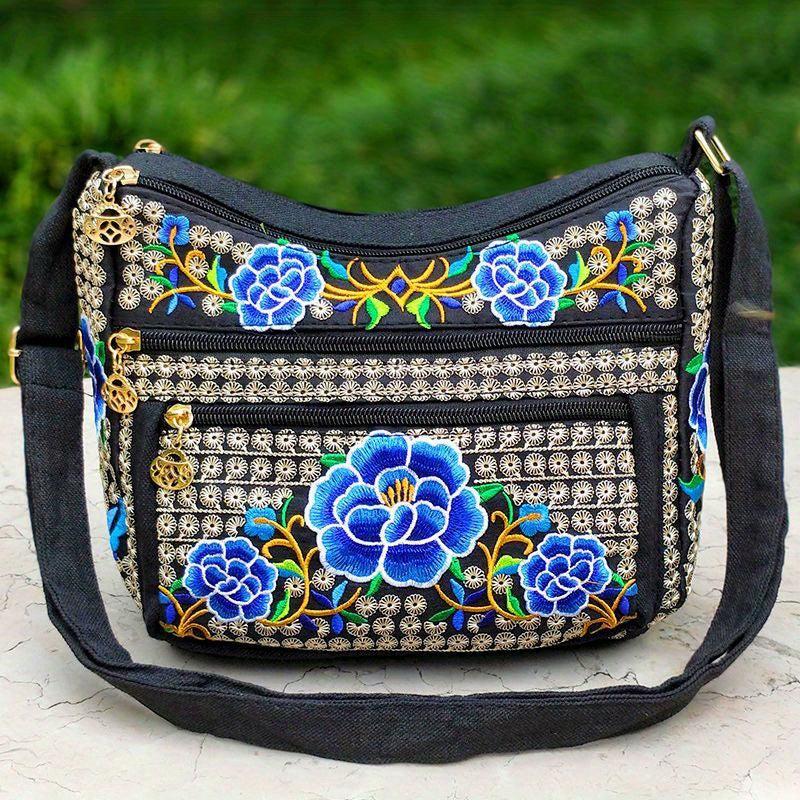 Vintage Flower Embroidered Hobo Shoulder Bag Women's Bag for Travel