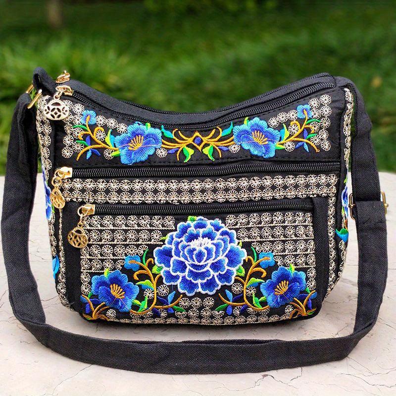 Vintage Flower Embroidered Hobo Shoulder Bag Women's Bag for Travel