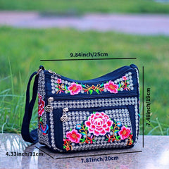 Vintage Flower Embroidered Hobo Shoulder Bag Women's Bag for Travel