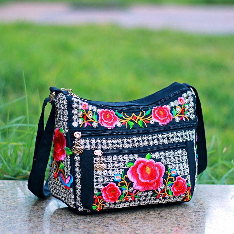 Vintage Flower Embroidered Hobo Shoulder Bag Women's Bag for Travel