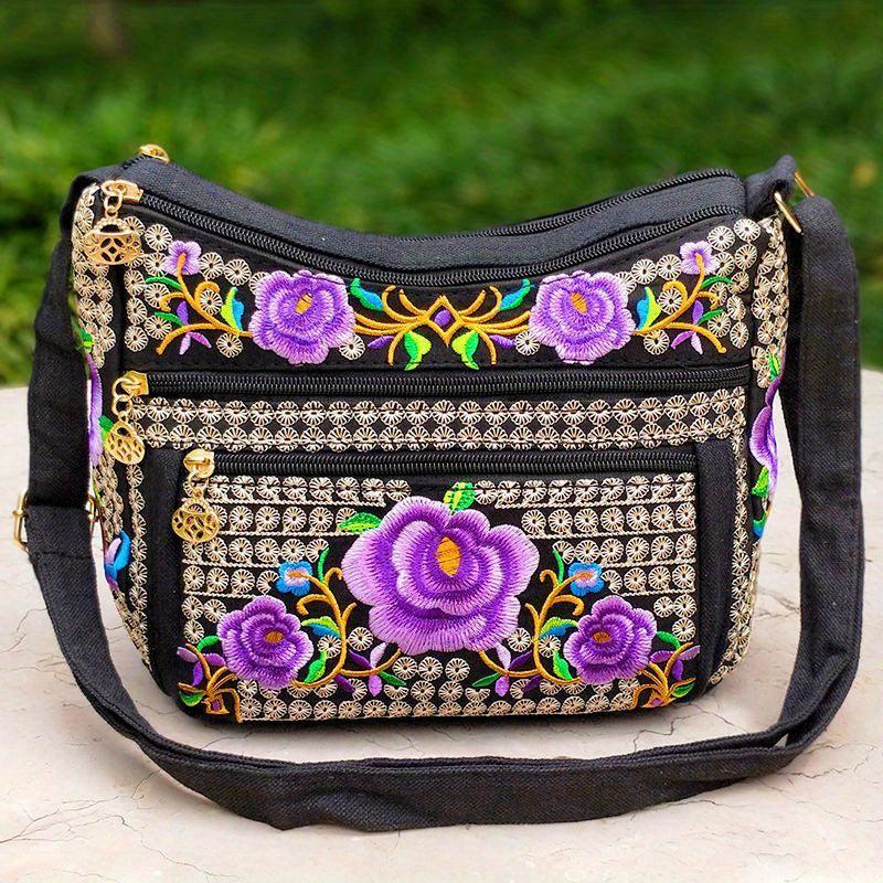 Vintage Flower Embroidered Hobo Shoulder Bag Women's Bag for Travel