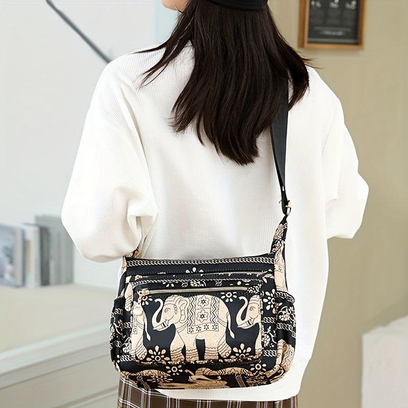 Retro Print Waterproof Crossbody Bag Large Capacity Casual Oxford Cloth Shoulder