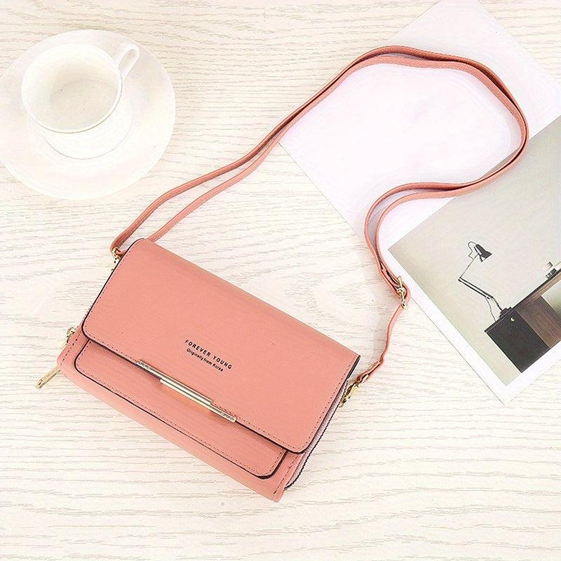 Solid Shoulder Square Bag Coin Purse With Strap